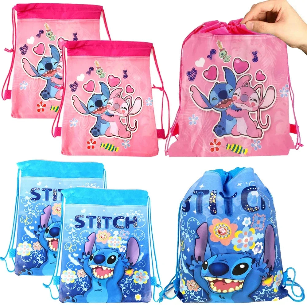 Disney Stitch Storage Drawstring Bag Nonwoven Pink Angel Stitch Drawstring Bags Party Decor for Kids Birthday Gift Party Fillers