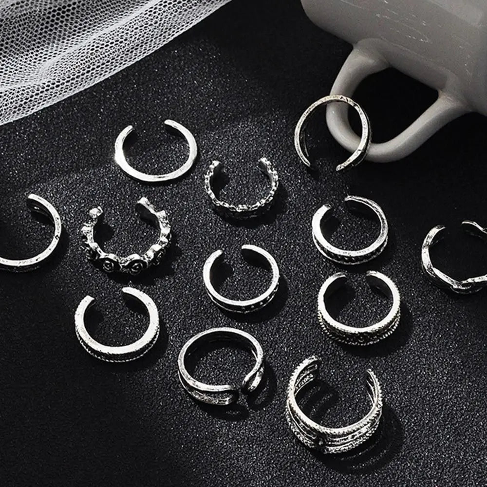 12pcs Alloy Toe Ring Set Women Toe Open Ring Beach Foot Accessories Foot Ring Fashion Jewelry