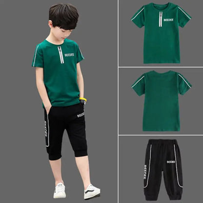 2023 Summer Baby Boys Clothes Suit Cotton T-shirt + Breeches Pant 2PCS Set Kids Clothing Sport for 3 4 5 6 7 8 9 10 11 12 Years