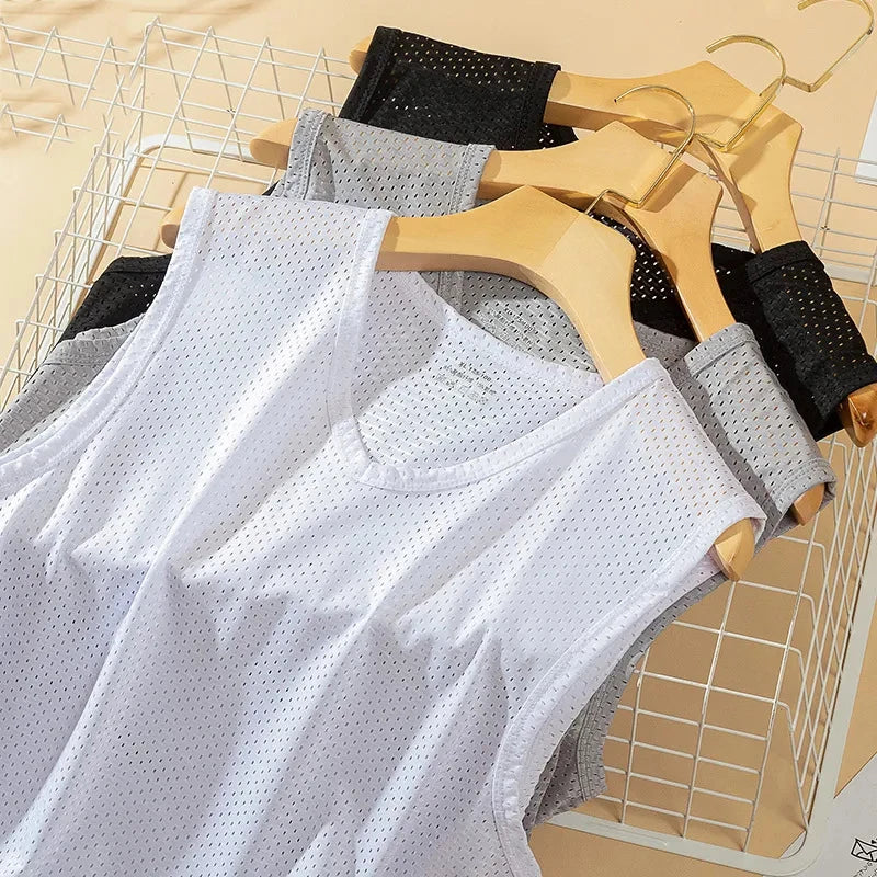 New Men Ice Silk Tops Vest Outer Wear Quick-Drying T-Shirts