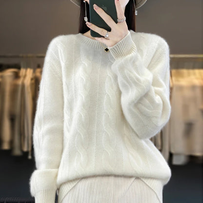 100% Wool Winter Thick Women Sweaters Solid Casual Jumper Female Pullover Long Sleeve O-Neck Large Size Tops Knit Loose Clothes