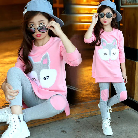 2023 autumnkids baby Girls Clothes Sport Suit Sets Child teens Cartoon Long Sleeve t-shirt + pant Tracksuit 7 8 9 10 11 12 year