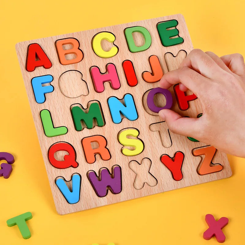 Wooden Jigsaw Puzzle Children Letters Numbers Board Pairing Puzzle Cognitive Montessori Early Educational Toys for Kids Gift