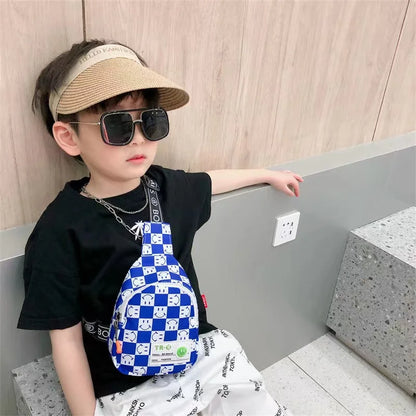 Casual Cool Baby Boys Chest Bags Portable Cute Kids Girls Coin Purse Handbags Checkerboard Plaid Children Shoulder Crossbody Bag