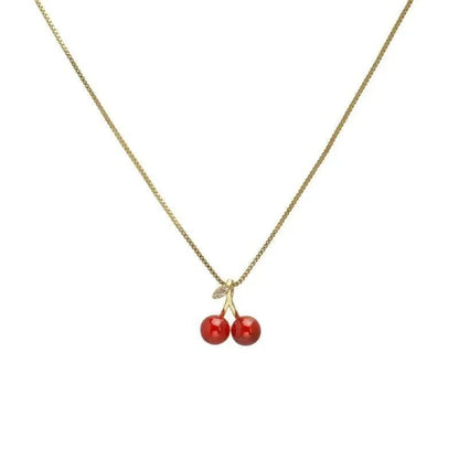 2024 New Wine Red Cherry Gold Color Pendant Necklace for Women Personality Fashion Necklace Wedding Jewelry Birthday Gifts