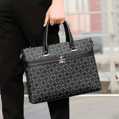 High end black checkered men's briefcase Wear resistant and splash proof laptop bag laptop bags for men  messenger bag men