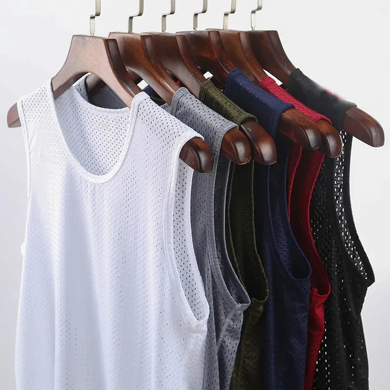 New Men Ice Silk Tops Vest Outer Wear Quick-Drying T-Shirts