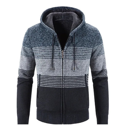 Autumn Winter Men's Hooded Sweater Jacket Warm Cashmere Casual Wool Zipper Slim Fleece Cardigan Men Coat Knitwear Sweater Men