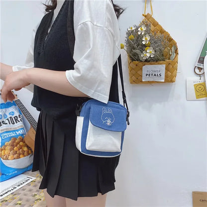 Women Daily Phone Bag Coin Purse Girls Coin Pouch Canvas Handbag 2024 New Cute Shoulder Bag Student Small Fresh Crossbody Bag