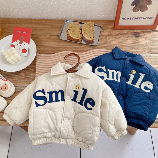 Winter Newborn Baby Girls Boys Embroidery Smile Single-Breasted Quilted Cotton Jackets Kids Crop Coat Child Outfit Tops 0-6Years