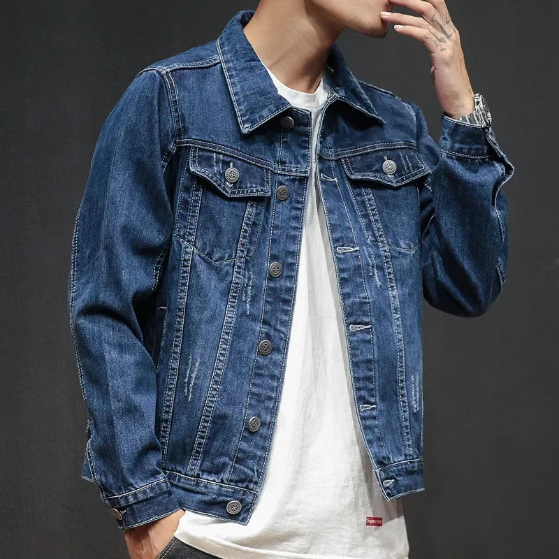 Trendy Denim Jacket For Men Korean Style Slim Fit Student Clothing Ins Denim Vest Spring Autumn Fashionable Casual Wear