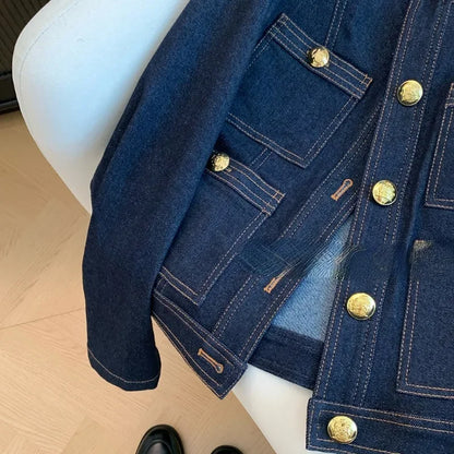 Denim Jackets for Women Spring Autumn Buttons Vintage Chaquetas Korean Fashion Blue Simple Chic B386