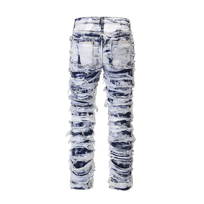 Aelfric Eden Harajuku Frayed Distressed Retro Tie Dye Jeans Pants Men Straight Ripped Hole Washed Baggy Casual Denim Trousers