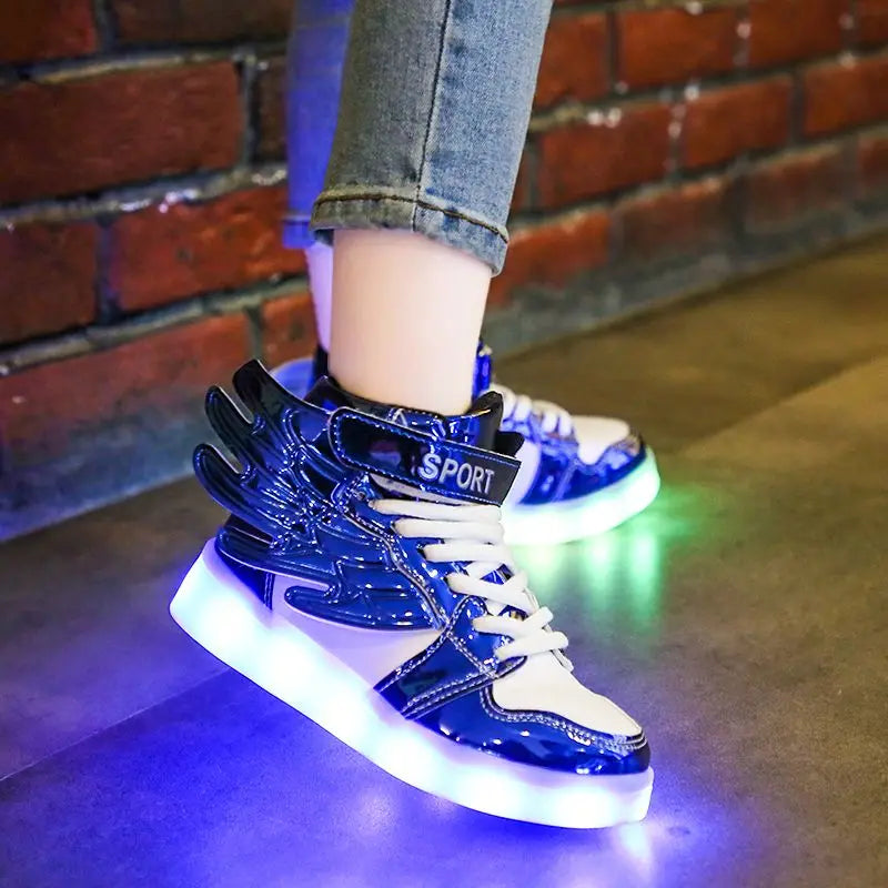 Kid Shoes Waterproof Leather Luminous Sneakers USB Charge LED Illuminated Shoes Boys and Girls Casual Sport Board Shoe Trainers