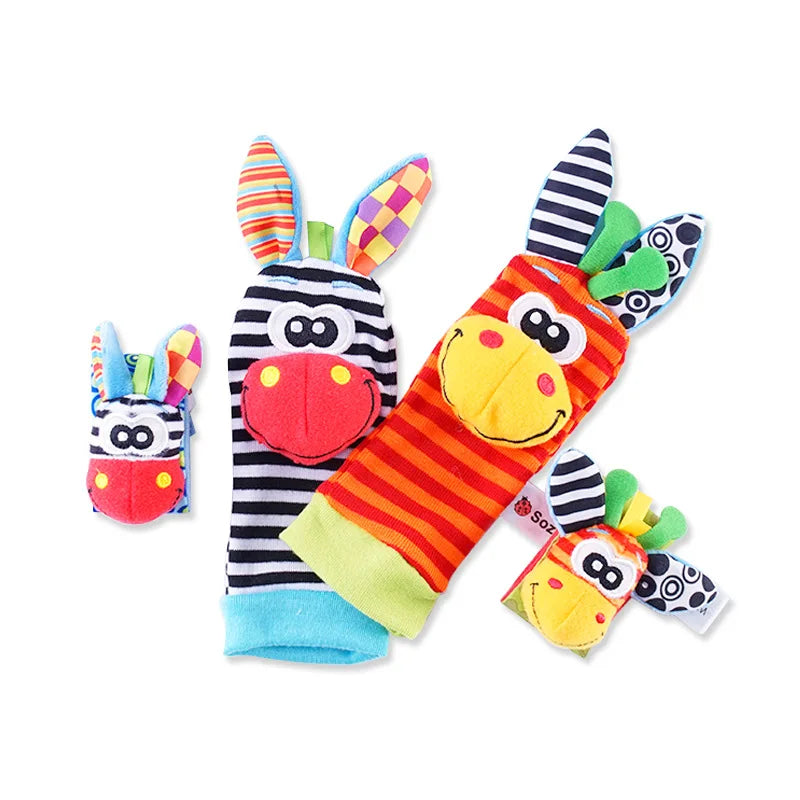 QWZ New Baby Rattle Toys Cute Stuffed Animals Wrist Rattle Foot Finder Socks 0~24 Months for Infant Boy Girl Newborn Gift