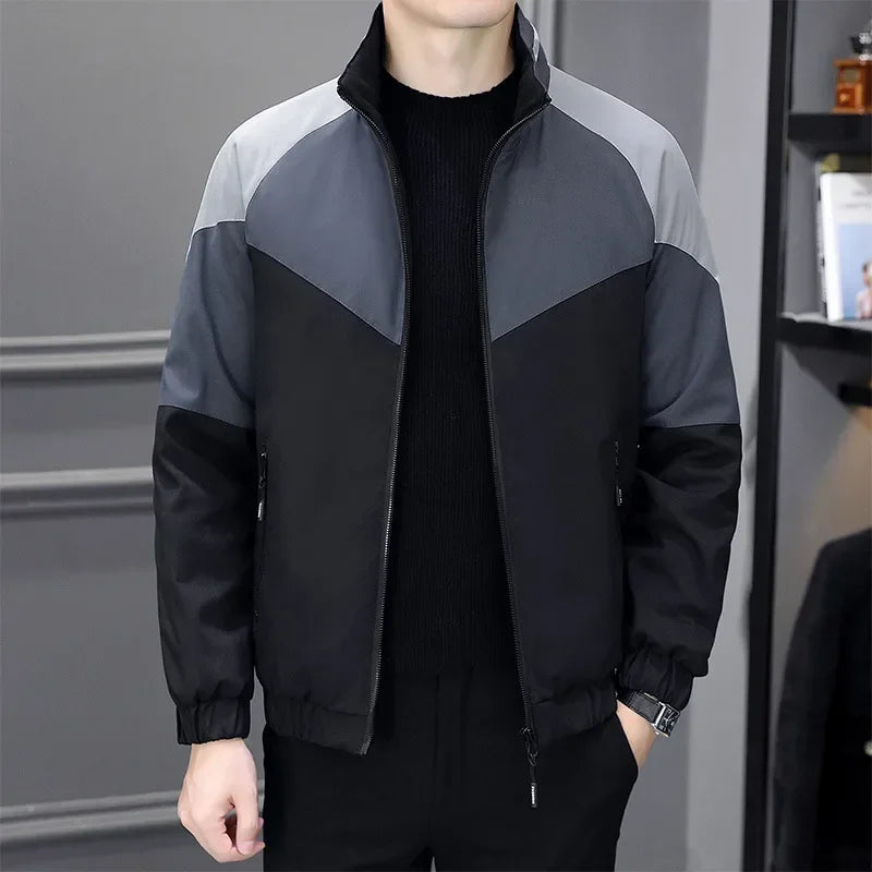 Standing Collar Jacket for Men's Autumn and Winter 2023 Trend Versatile Youth Handsome Patchwork Color Matching Casual Sports