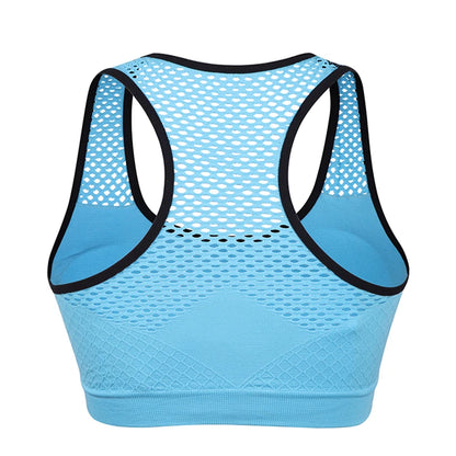 Mesh Sports Bra Hollow Out Sport Top Seamless Fitness Yoga Bras Women Gym Top Padded Running Vest Shockproof Push Up Crop Top