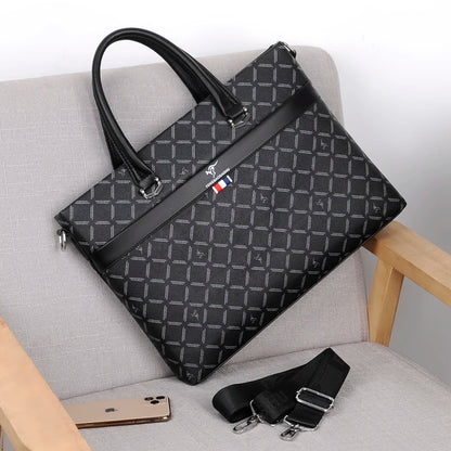 High end black checkered men's briefcase Wear resistant and splash proof laptop bag laptop bags for men  messenger bag men