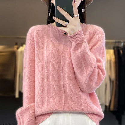 100% Wool Winter Thick Women Sweaters Solid Casual Jumper Female Pullover Long Sleeve O-Neck Large Size Tops Knit Loose Clothes