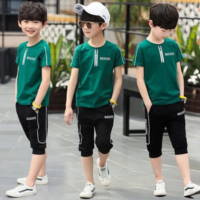 2023 Summer Baby Boys Clothes Suit Cotton T-shirt + Breeches Pant 2PCS Set Kids Clothing Sport for 3 4 5 6 7 8 9 10 11 12 Years