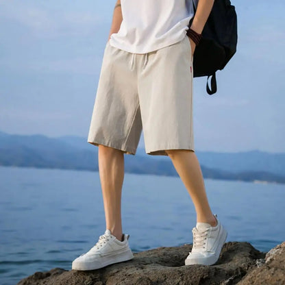 Men Summer Shorts Men's Elastic Waist Summer Shorts Wide Leg Athletic Shorts with Adjustable Drawstring Lightweight Cotton