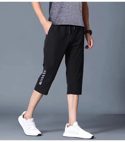 Summer Men's Casual Shorts, Thin And Loose Elastic Sports Capris, Plus Fat, Plus Size Beach Pants, Trendy And Quick Drying Pants