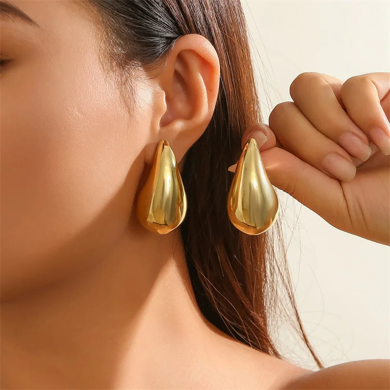 Modern Jewelry New Gold Color Plated Chunky Dome Teardrop Earrings For Women Girl Gift Hot Sale Popular Ear Accessories