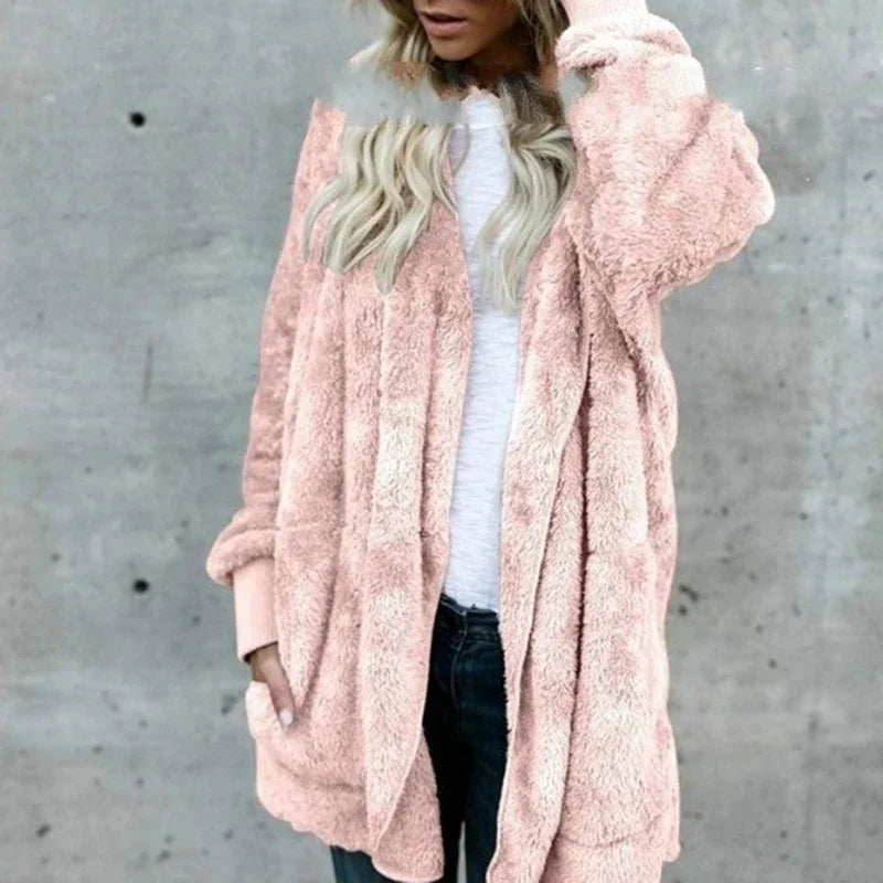 Winter Coat Women Fur Cardigan Jacket Long Sides Both Side