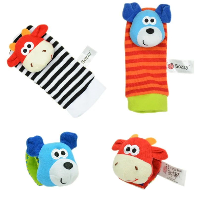 QWZ New Baby Rattle Toys Cute Stuffed Animals Wrist Rattle Foot Finder Socks 0~24 Months for Infant Boy Girl Newborn Gift