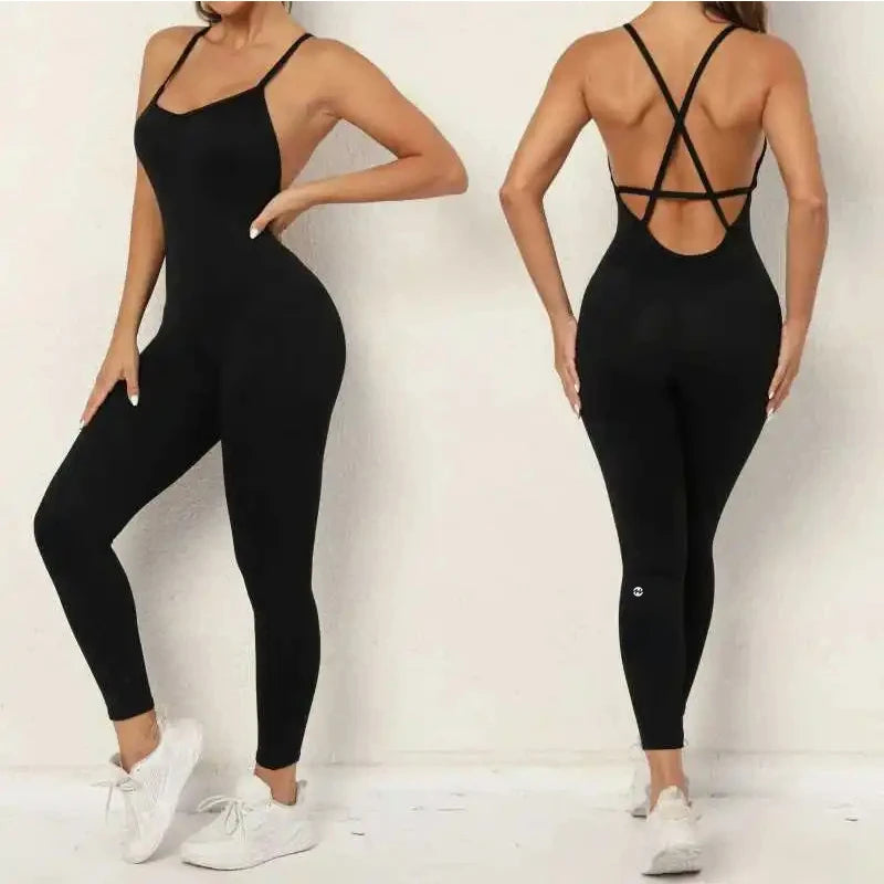 Hsoul Yoga High Waist Yoga Set Women's Backless Jumpsuit Elasticity Breathable Pants Gym Fitness Suit