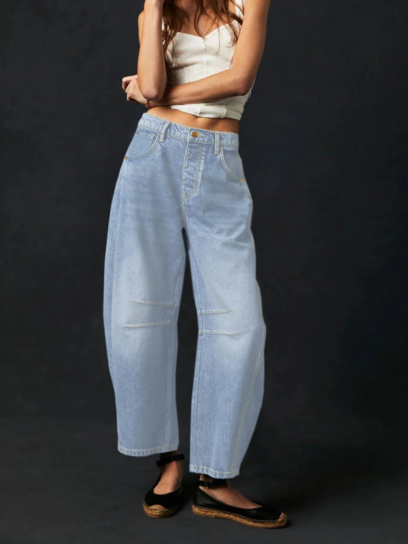 American style casual lazy banana pants, sickle pants, loose design, denim cropped pants for women jeans