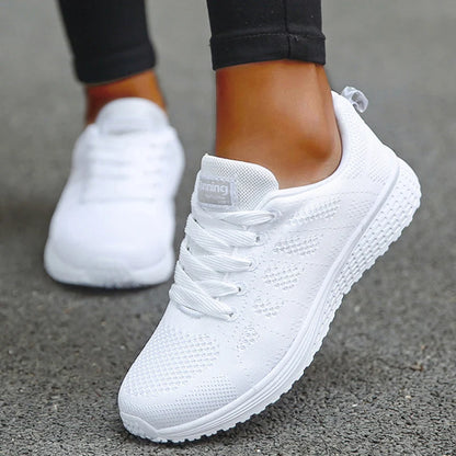 Fashion Women's Sneakers 2024 New Breathable Outdoor Solid Color Sneakers Women Mesh Fabric Lace Up Woman Shoes Female Footwear