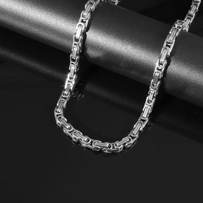 Stainless Steel Byzantine Chain King Chain Necklace Men's Punk Domineering Hip Hop Rock Locomotive Riding Accessories