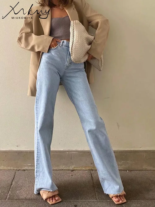 MiuKoMiYa Straight Jeans Women High Waist Streetwear Light Blue Boyfriend Denim Pants Ladies Wide Leg White Jeans For Women 2023