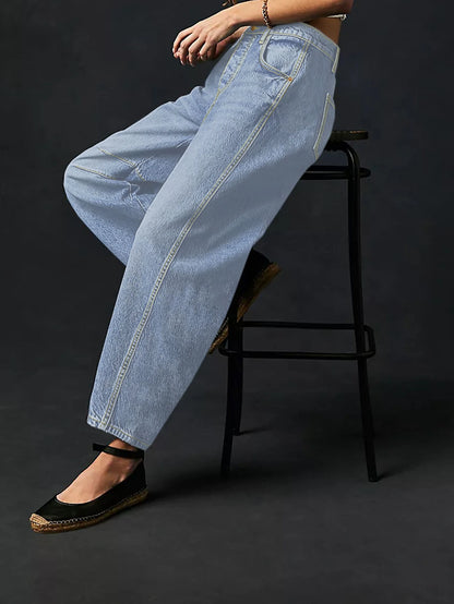 American style casual lazy banana pants, sickle pants, loose design, denim cropped pants for women jeans