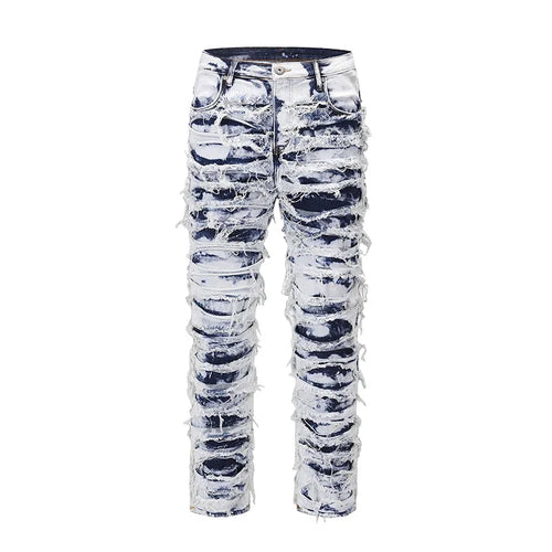 Aelfric Eden Harajuku Frayed Distressed Retro Tie Dye Jeans Pants Men Straight Ripped Hole Washed Baggy Casual Denim Trousers