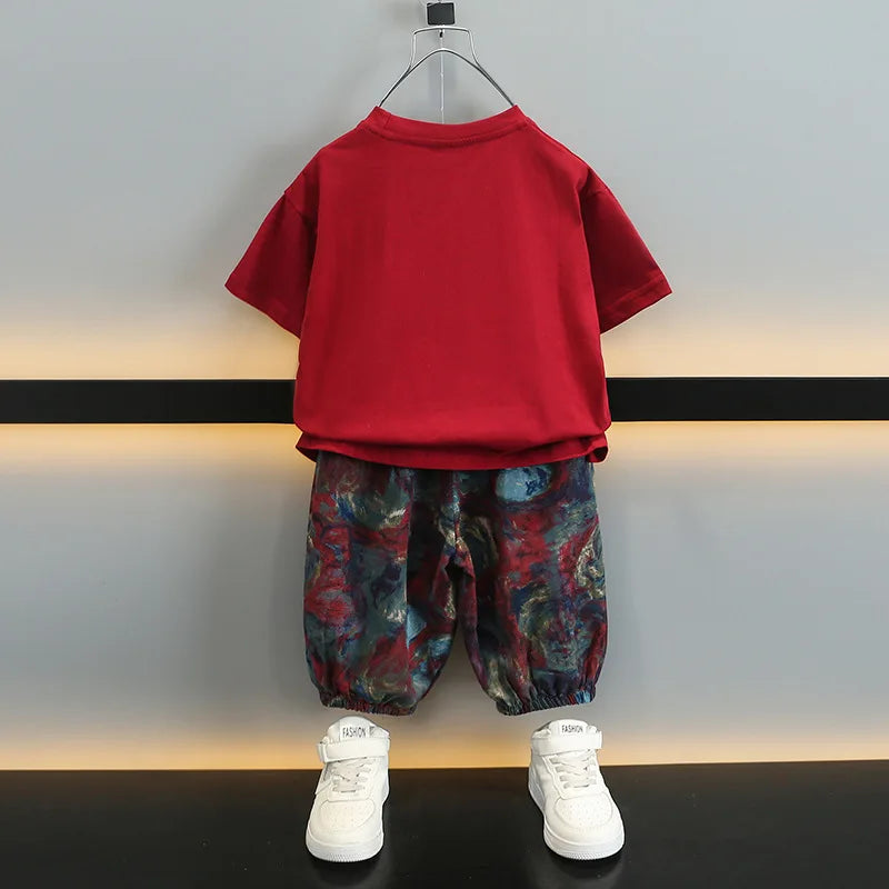 Children Boys Clothes Print Sets T-Shirt & Loose Shorts 2 Pieces Set Teenage Tracksuit Street Outfit 2 3 4 5 6 7 8 9 10 Years