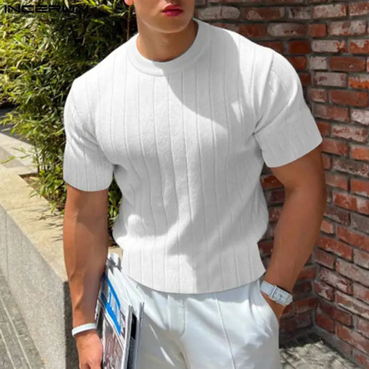 Handsome Well Fitting Tops INCERUN New Men Knitted O-Neck