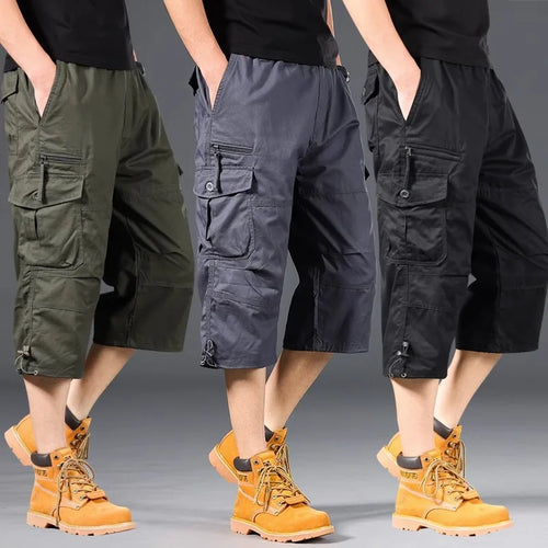 Summer Men's Cargo Shorts Loose Casual Below Knee Pants