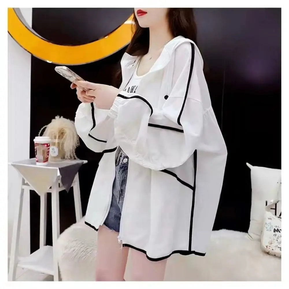 Breathable Women Sunscreen Hoodie Fashion Long-sleeved Thin Jacket