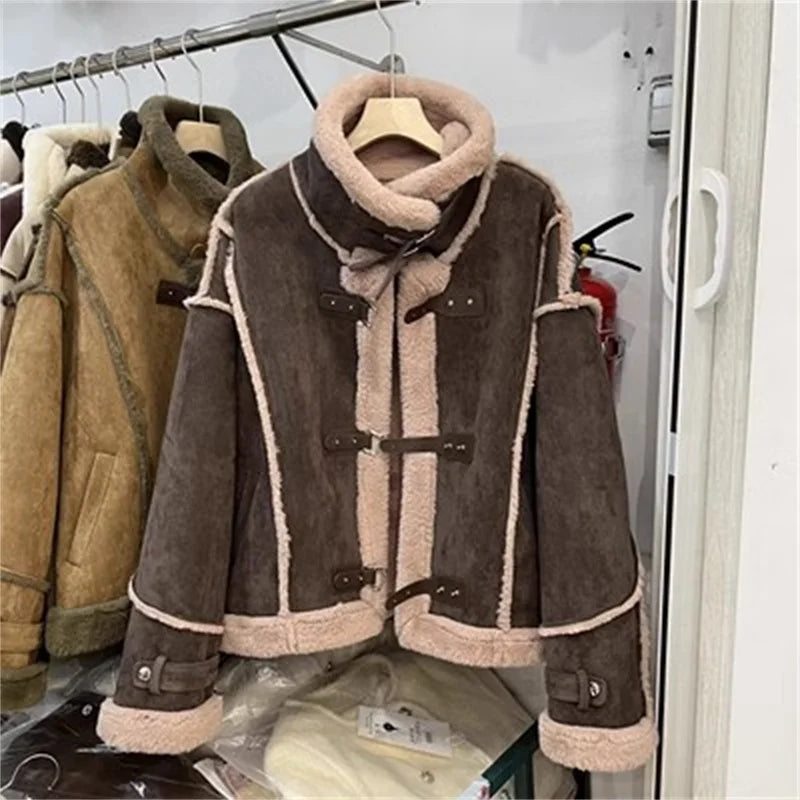 Plush Lamb Fur Jacket fur Integrated Jacket For Women's 2024 Winter Coat New Thicken Suede Motorcycle Plush Jacket High Quality