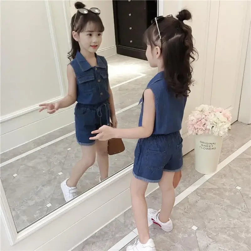 Baby Girls Clothing Sets 2024 Summer Shirt + Shorts Pants Kid Clothes Teenager 5 6 7 8 9 10 11 12 Years Children Denim Tracksuit