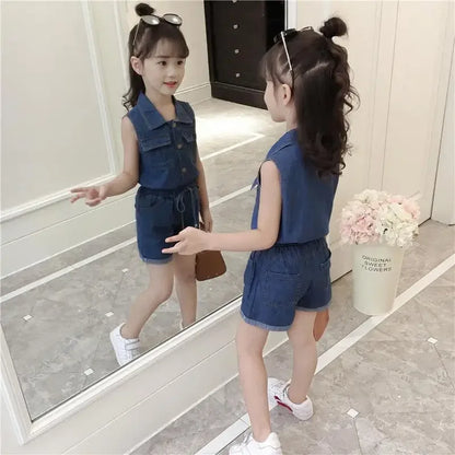 Baby Girls Clothing Sets 2024 Summer Shirt + Shorts Pants Kid Clothes Teenager 5 6 7 8 9 10 11 12 Years Children Denim Tracksuit