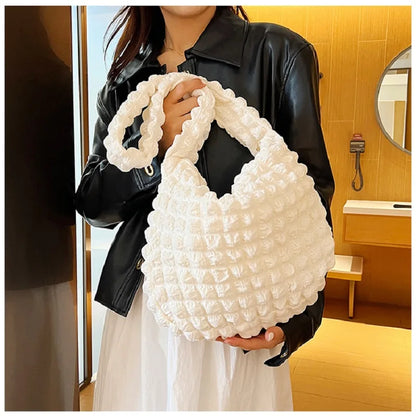 Plaid Quilted Shoulder Bag Cute Pleated Bubbles Large Capacity Underarm Bag Embroidered Solid Color Crossbody Bag Women