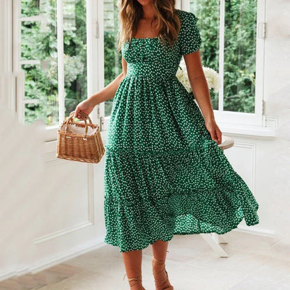 Vintage Vintage Print Puff Sleeve summer Beach sweet dresses Casual Square collar floral maxi long dress 2022 festa