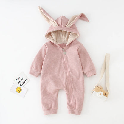 Lamgool Infant Baby Boys Girls Bunny Romper Hooded Cute Rabbit Ear Zipper Jumpsuit for Easter Halloween 0 - 24 Months