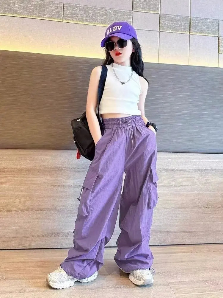 Girls' Workwear Pants Autumn New Korean Version Of Children's Fashionable Casual Pants Trendy Wide Leg Pants For Big Boys