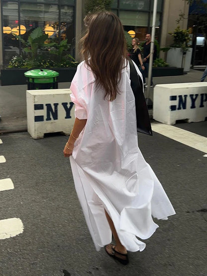 Lapel Single Breasted Split Shirt Maxi Dresses Women Long Sleeve Loose Clothes Robes Summer Streetwear Casual Femme Vestidos