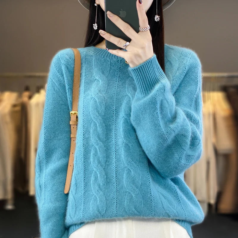 100% Wool Winter Thick Women Sweaters Solid Casual Jumper Female Pullover Long Sleeve O-Neck Large Size Tops Knit Loose Clothes