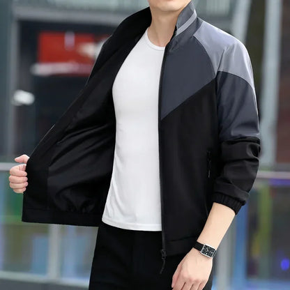 Standing Collar Jacket for Men's Autumn and Winter 2023 Trend Versatile Youth Handsome Patchwork Color Matching Casual Sports